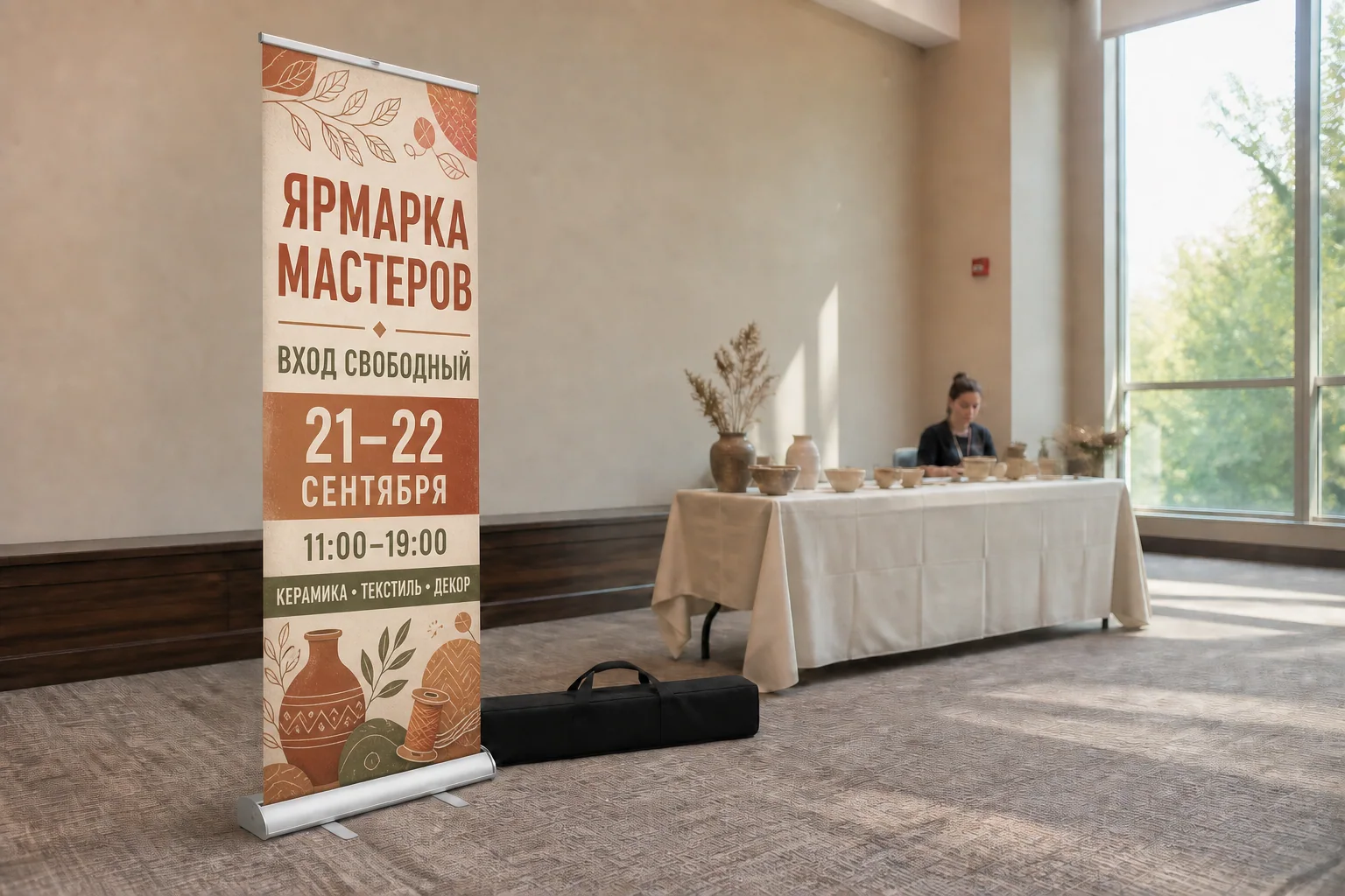 Roll-up «ЯРМАРКА МАСТЕРОВ» с датой, временем и тематическим фоном