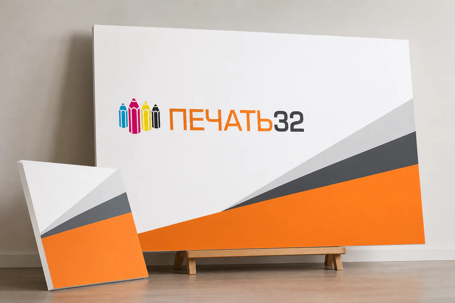 Жёсткие панели из пенокартона с фирменной печатью ПЕЧАТЬ32 и видимым белым торцом; для заказа в Подольске