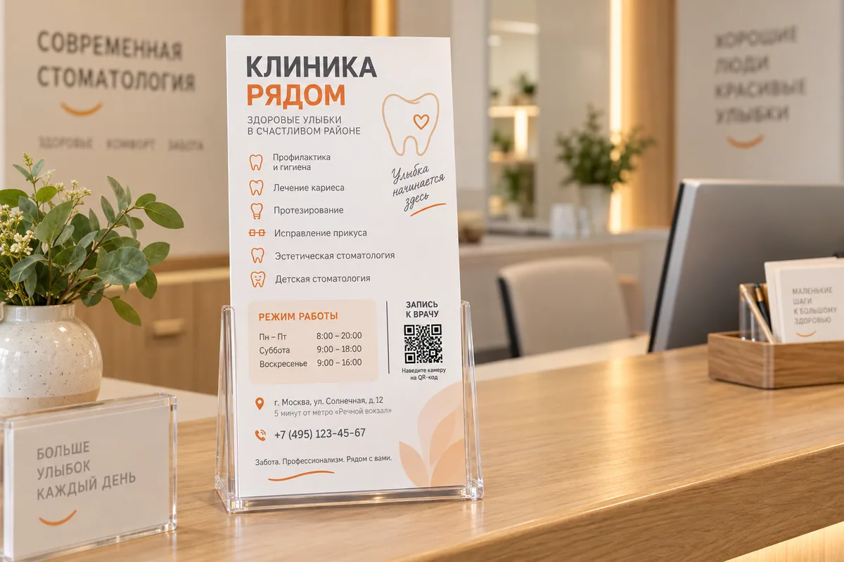 Евролистовка с услугами и расписанием на стойке ресепшена