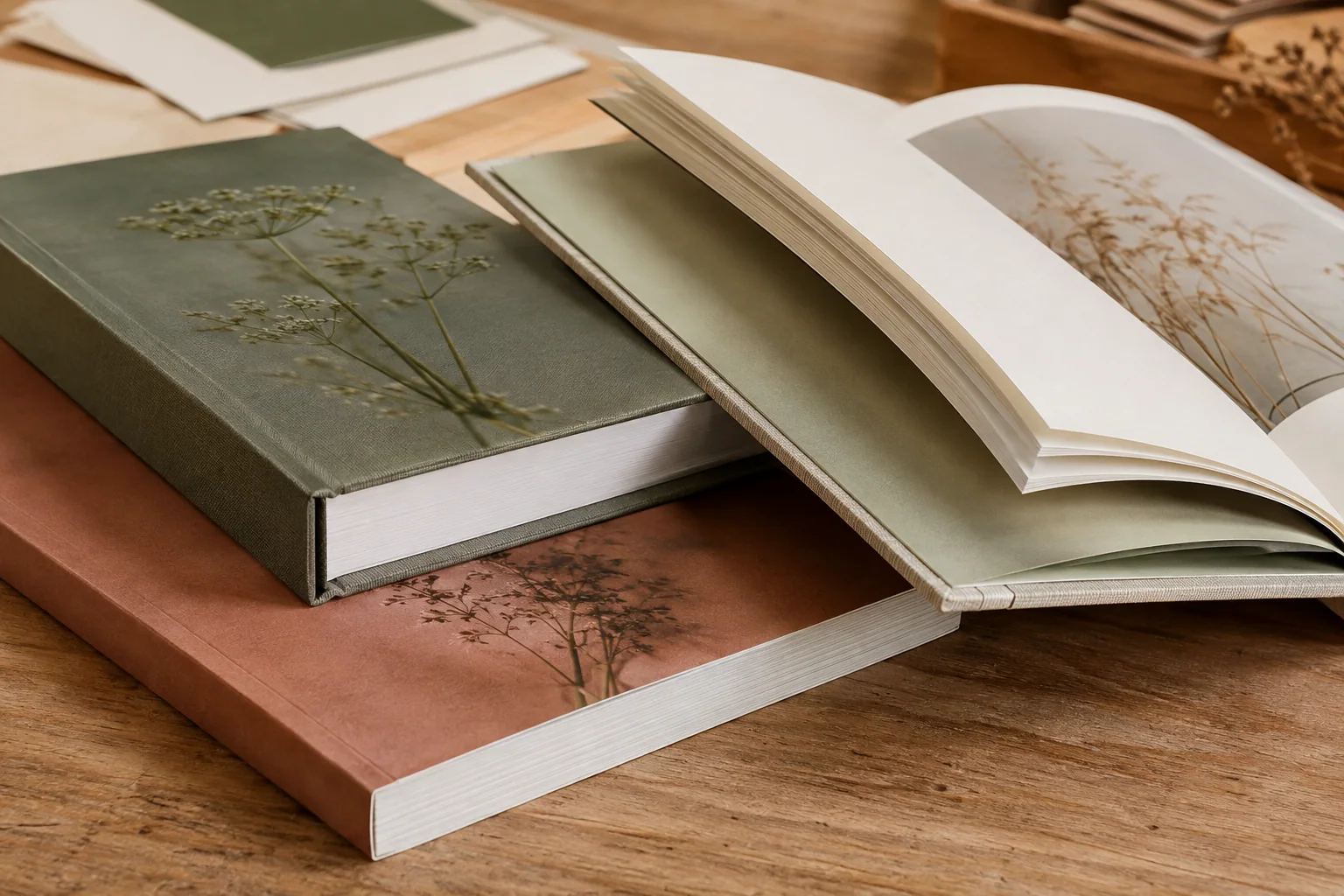 ПЕЧАТЬ32: Книги — образец смежной услуги, кадр 1; Книги в мягкой и твёрдой обложке рядом с открытым внутренним, получение в Подольске, страница «Закладки»